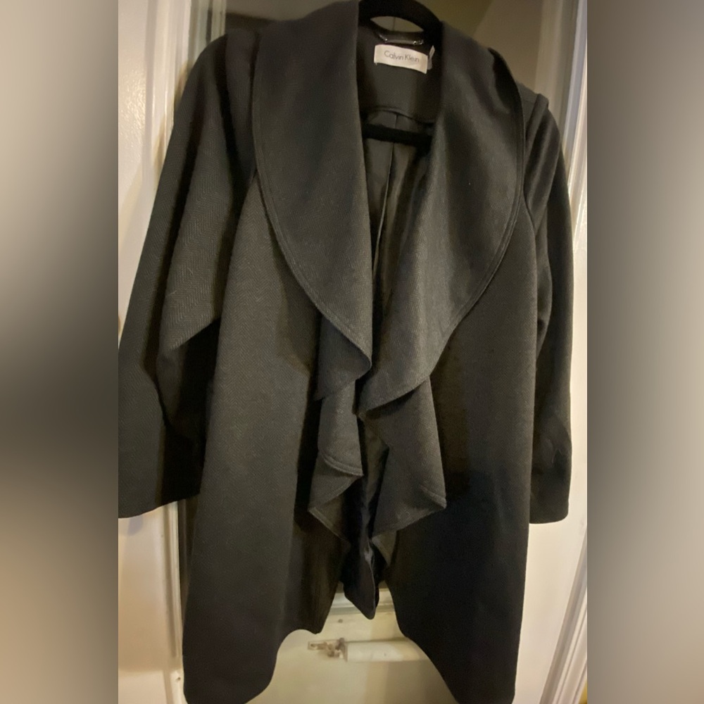Calvin Klein ruffle open front 3/4 sleeve Blazer/Jacket black
